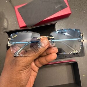 Cartier Rimless Baby Blue Diamond Cut Sunglasses